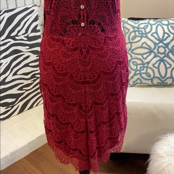 Free People She’s Got It Lace Wine Slip Dress, Lg - Picture 6 of 8